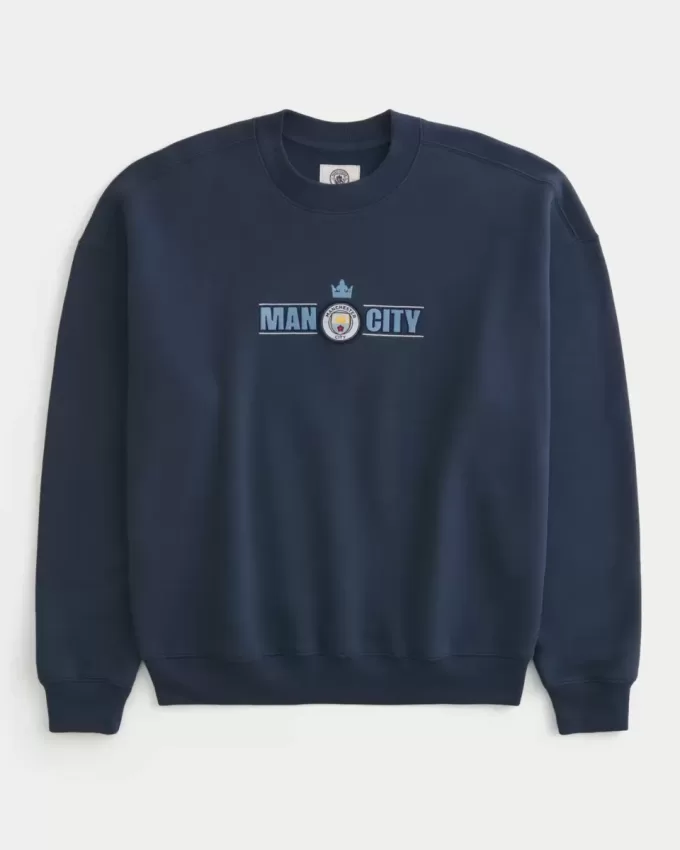 Boxy Manchester City FC Graphic Crew Sweatshirt Boxy Manchester City FC Graphic Crew Sweatshirt