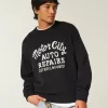 Boxy Motor City Auto Repairs Graphic Crew Sweater Boxy Motor City Auto Repairs Graphic Crew Sweater