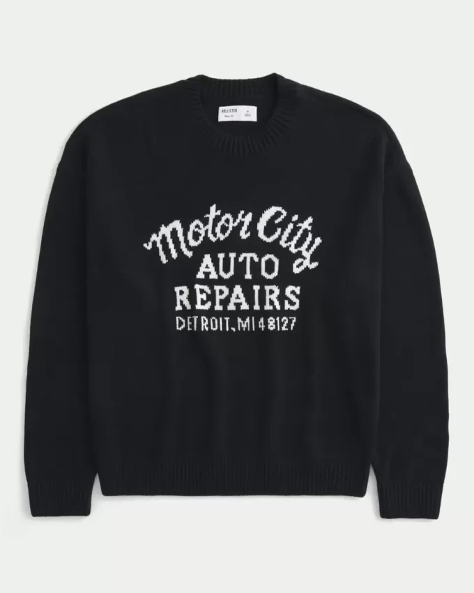 Boxy Motor City Auto Repairs Graphic Crew Sweater Boxy Motor City Auto Repairs Graphic Crew Sweater