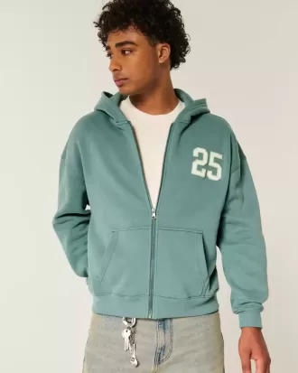 Boxy Number Graphic Zip-Up Hoodie