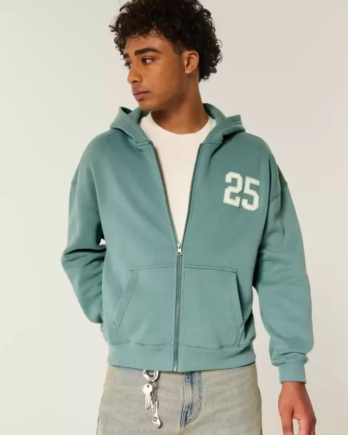 Boxy Number Graphic Zip-Up Hoodie Boxy Number Graphic Zip-Up Hoodie