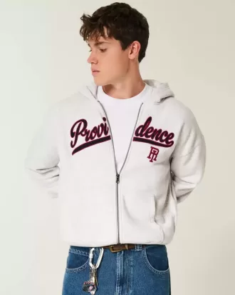 Boxy Providence Rhode Island Graphic Zip-Up Hoodie