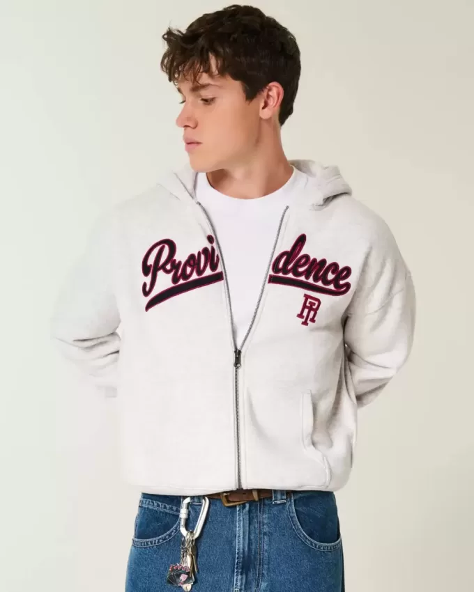 Boxy Providence Rhode Island Graphic Zip-Up Hoodie Boxy Providence Rhode Island Graphic Zip-Up Hoodie