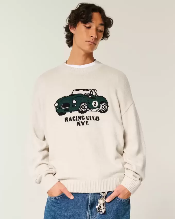 Boxy Racing Graphic Crew Sweater Boxy Racing Graphic Crew Sweater