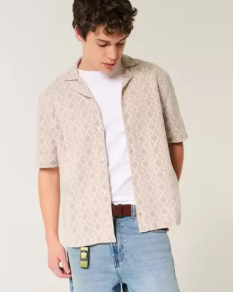 Boxy Short-Sleeve Crochet-Style Shirt