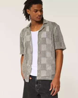 Boxy Short-Sleeve Crochet-Style Shirt