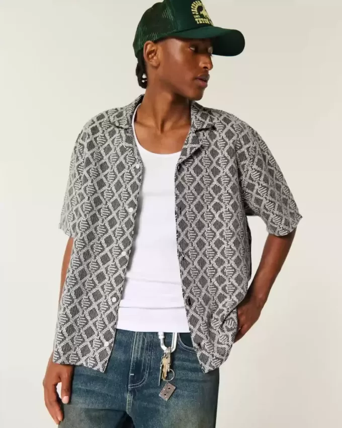 Boxy Short-Sleeve Crochet-Style Shirt