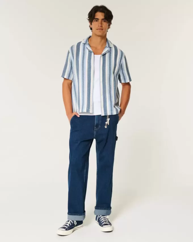 Boxy Short-Sleeve Crochet-Style Shirt