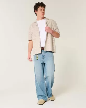 Boxy Short-Sleeve Crochet-Style Shirt