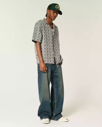 Boxy Short-Sleeve Crochet-Style Shirt