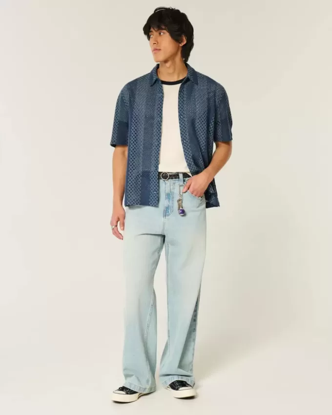 Boxy Short-Sleeve Crochet-Style Shirt