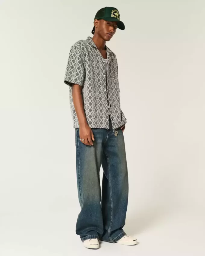 Boxy Short-Sleeve Crochet-Style Shirt