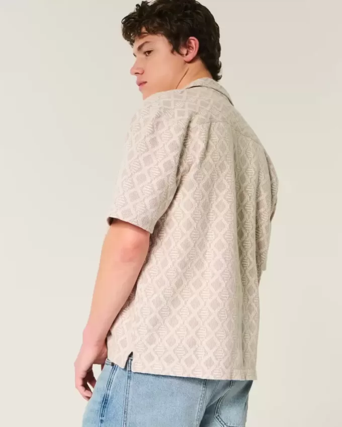 Boxy Short-Sleeve Crochet-Style Shirt