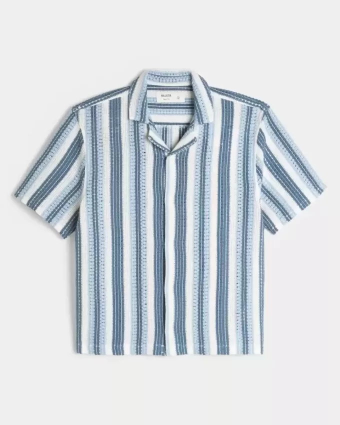 Boxy Short-Sleeve Crochet-Style Shirt