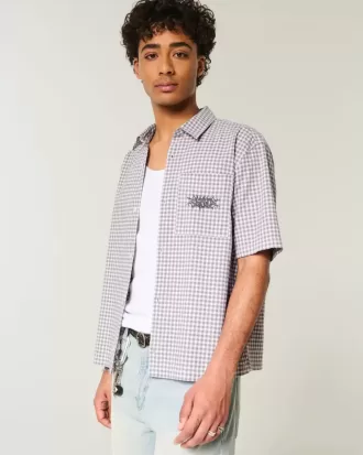 Boxy Short-Sleeve Embroidered Graphic Shirt