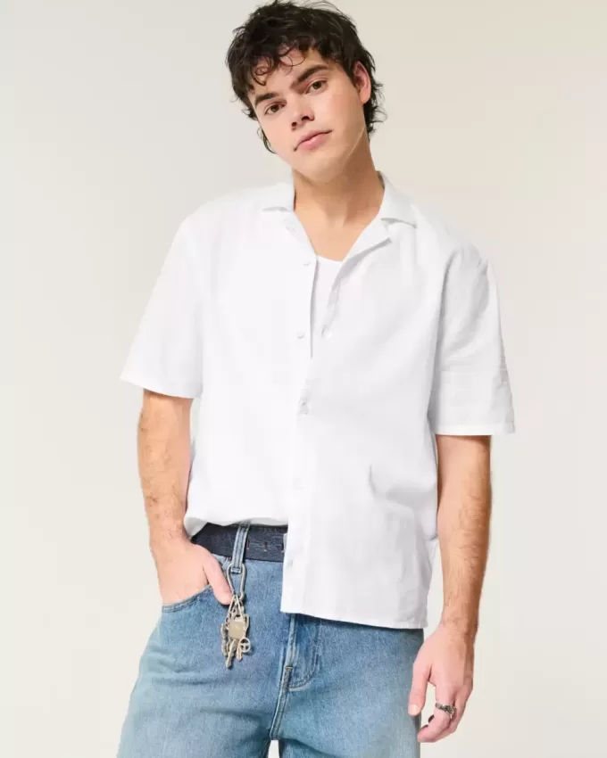 Boxy Short-Sleeve Linen-Blend Shirt