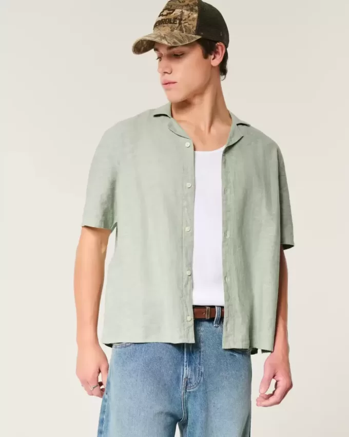 Boxy Short-Sleeve Linen-Blend Shirt Boxy Short-Sleeve Linen-Blend Shirt