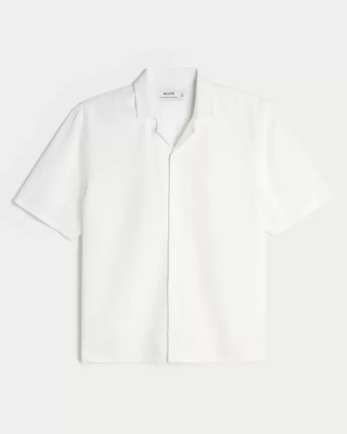 Boxy Short-Sleeve Linen-Blend Shirt