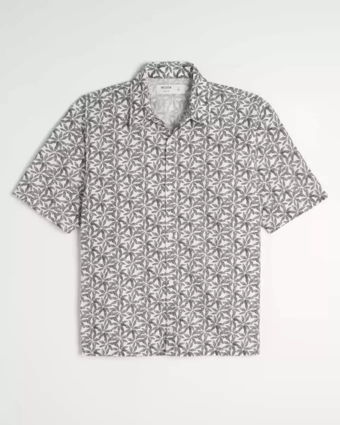 Boxy Tropical Pattern Linen-Blend Shirt Boxy Tropical Pattern Linen-Blend Shirt
