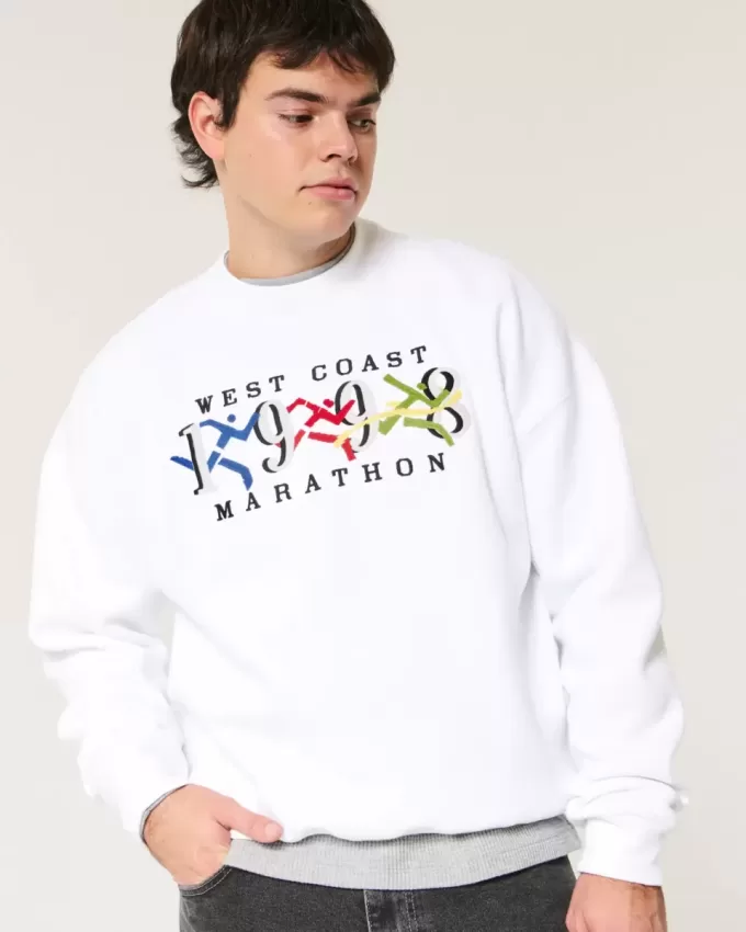 Boxy West Coast Marathon Graphic Crew Sweatshirt Boxy West Coast Marathon Graphic Crew Sweatshirt