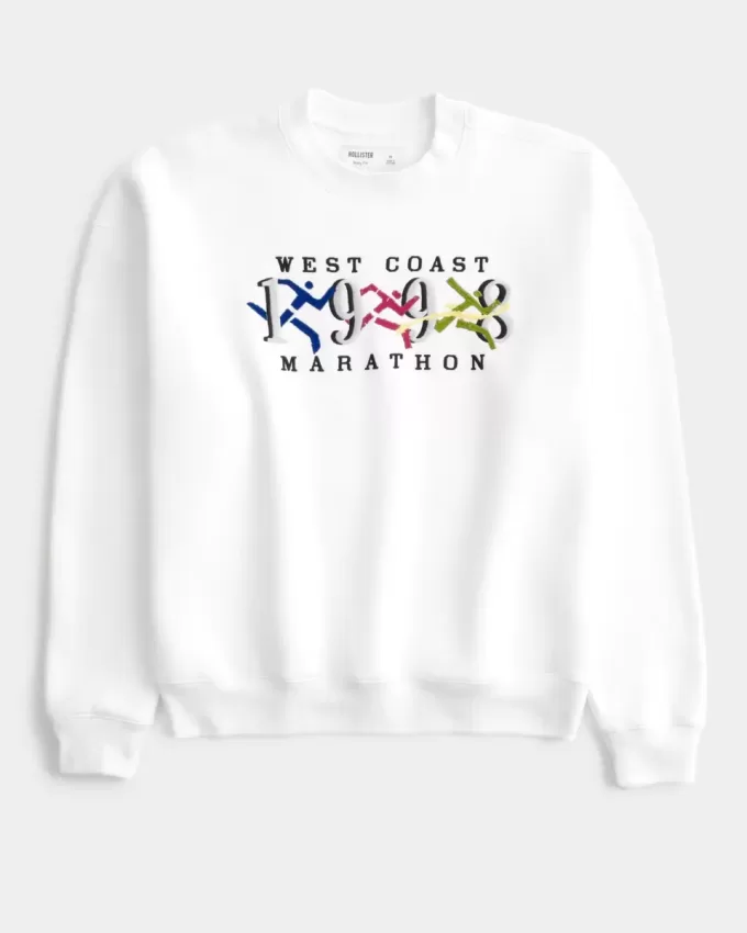 Boxy West Coast Marathon Graphic Crew Sweatshirt Boxy West Coast Marathon Graphic Crew Sweatshirt