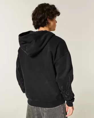 Boxy Zip-Up Flame Graphic Hoodie Boxy Zip-Up Flame Graphic Hoodie
