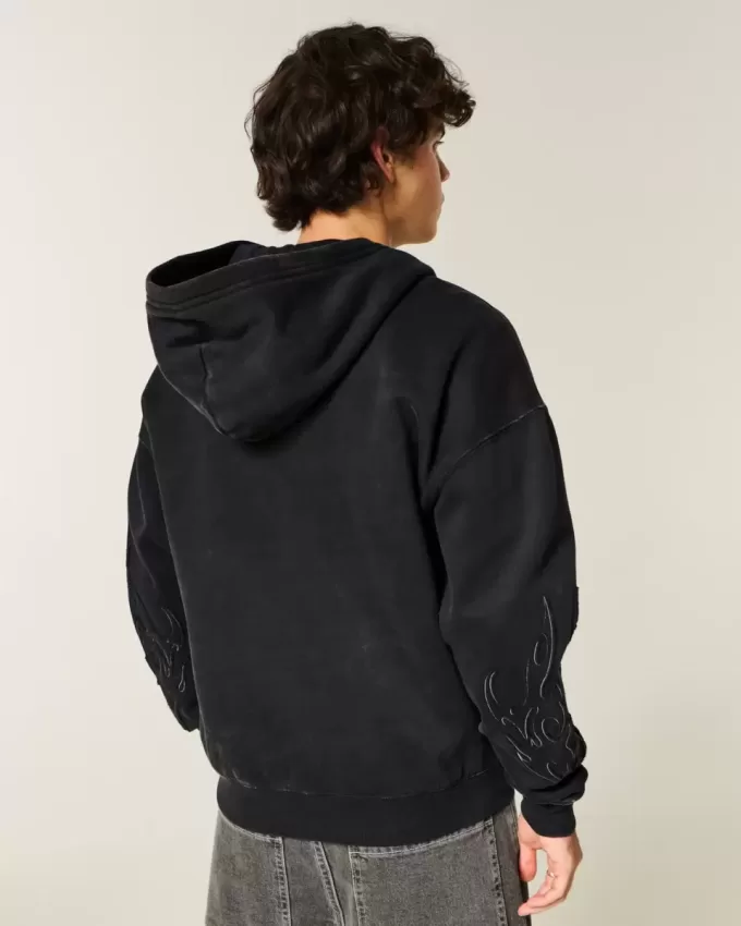 Boxy Zip-Up Flame Graphic Hoodie Boxy Zip-Up Flame Graphic Hoodie