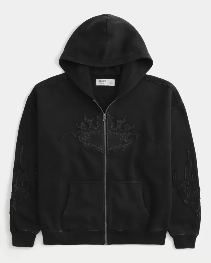 Boxy Zip-Up Flame Graphic Hoodie Boxy Zip-Up Flame Graphic Hoodie