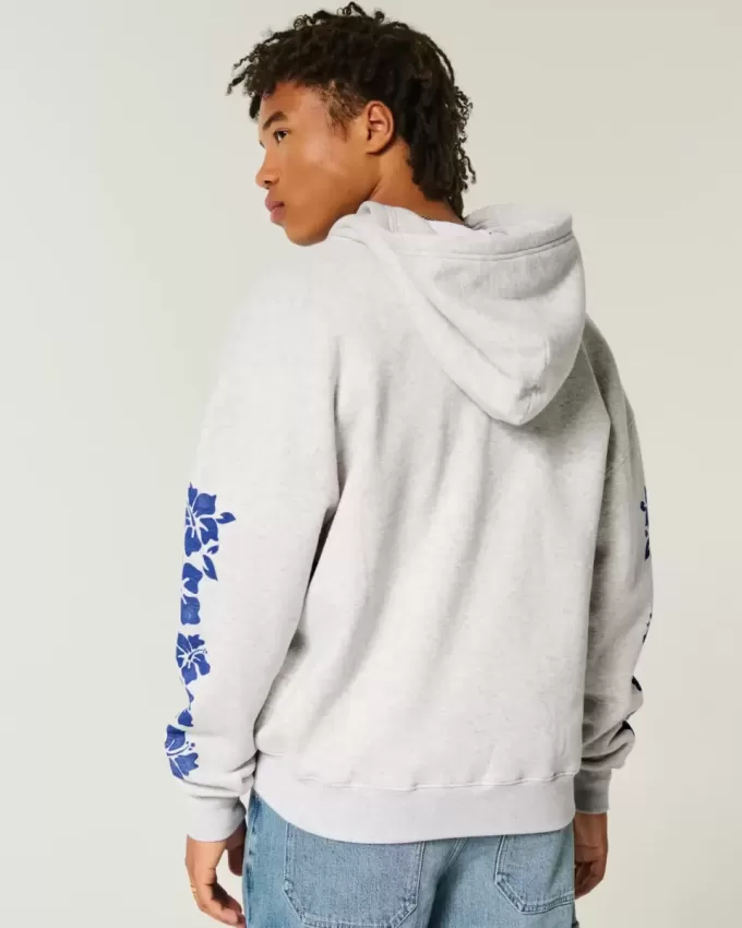 Boxy Zip-Up Hawaii Graphic Sweatshirt Boxy Zip-Up Hawaii Graphic Sweatshirt