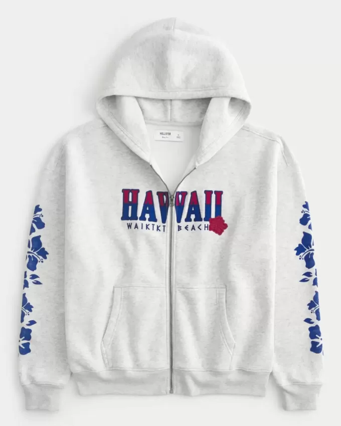Boxy Zip-Up Hawaii Graphic Sweatshirt Boxy Zip-Up Hawaii Graphic Sweatshirt