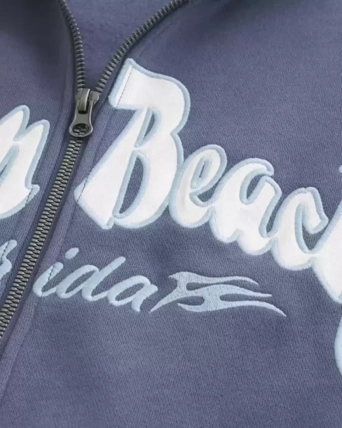Boxy Zip-Up Palm Beach Graphic Sweatshirt