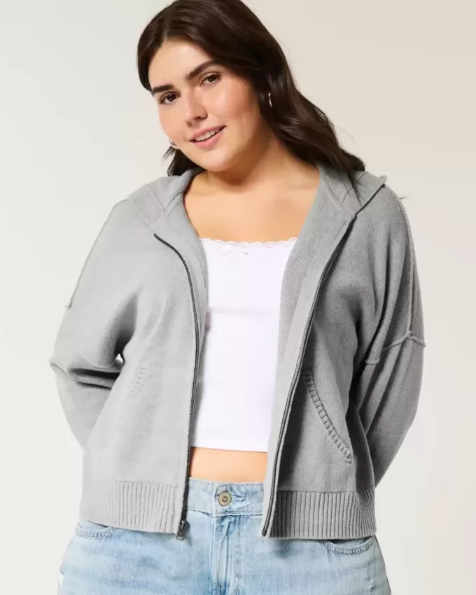 Boxy Zip-Up Sweater Hoodie Boxy Zip-Up Sweater Hoodie