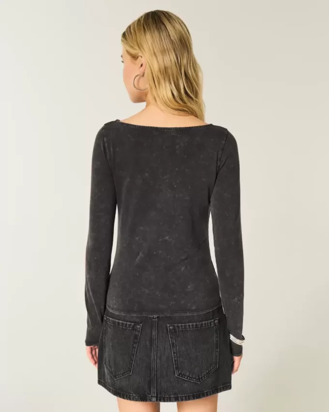 Brooklyn Music Graphic Slash-Neck Top