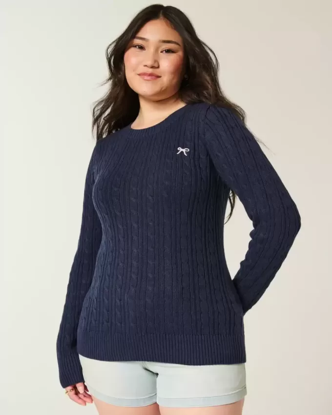 Cable-Knit Bow Crew Sweater Cable-Knit Bow Crew Sweater