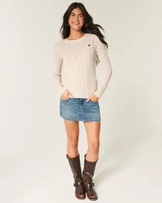 Cable-Knit Heart Crew Sweater