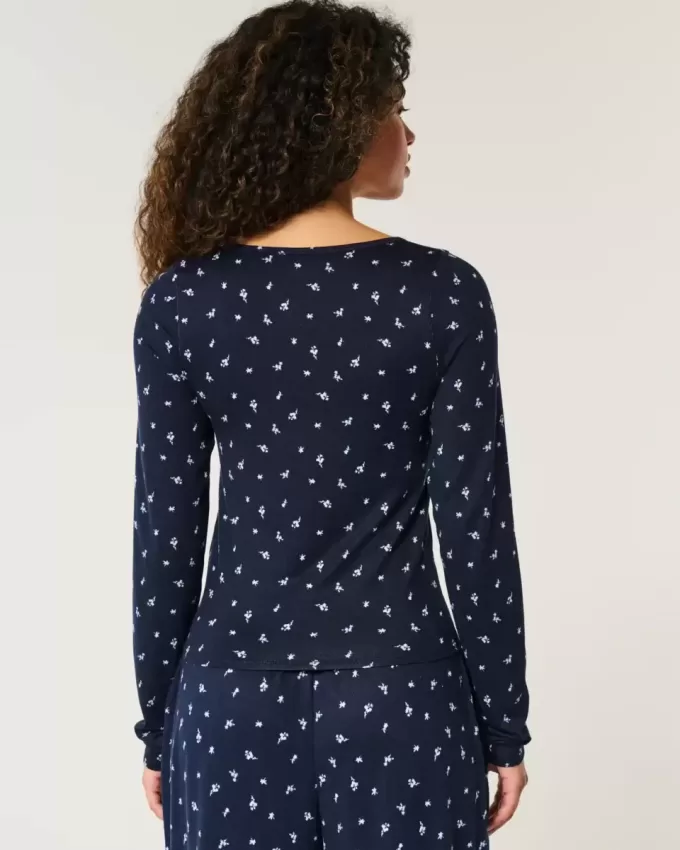 Cozy Floral Pattern Pajama Top Cozy Floral Pattern Pajama Top