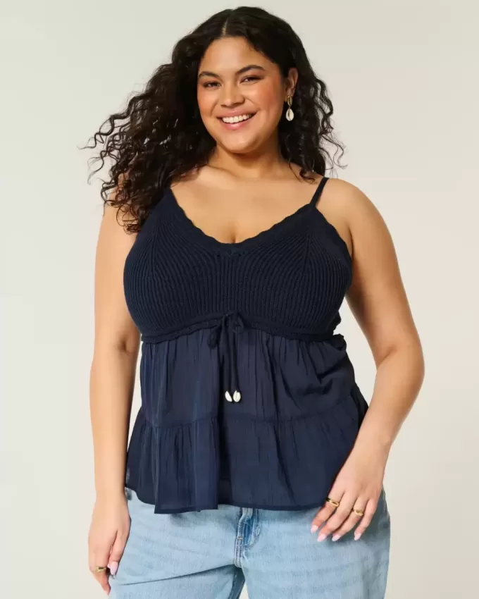 Crochet-Style Fabric Mix Top Crochet-Style Fabric Mix Top