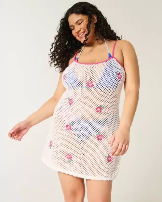 Crochet-Style Floral-Embroidered Cover Up Dress