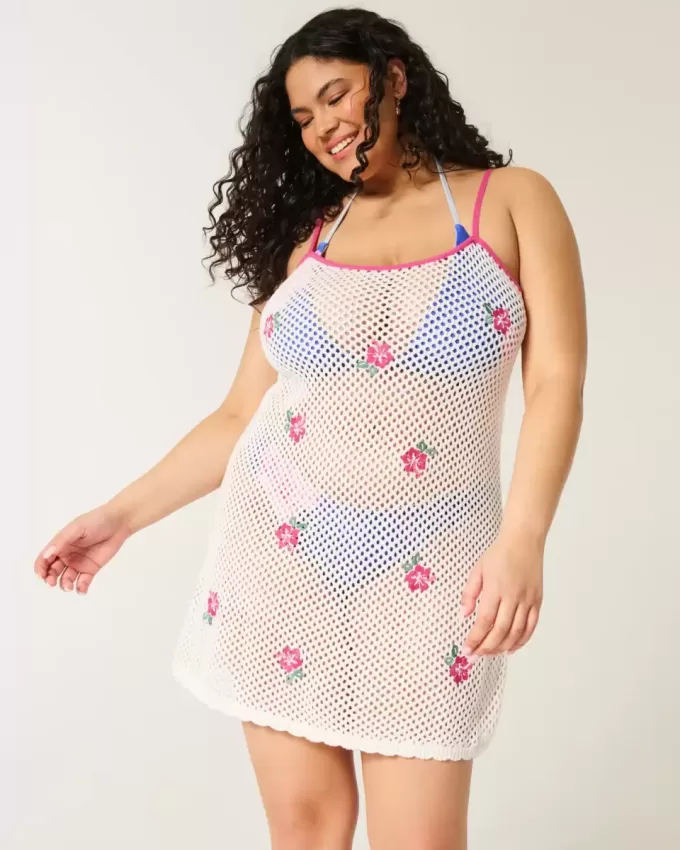 Crochet-Style Floral-Embroidered Cover Up Dress Crochet-Style Floral-Embroidered Cover Up Dress