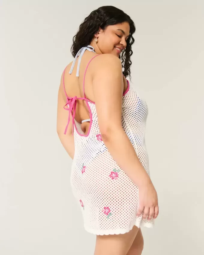 Crochet-Style Floral-Embroidered Cover Up Dress Crochet-Style Floral-Embroidered Cover Up Dress