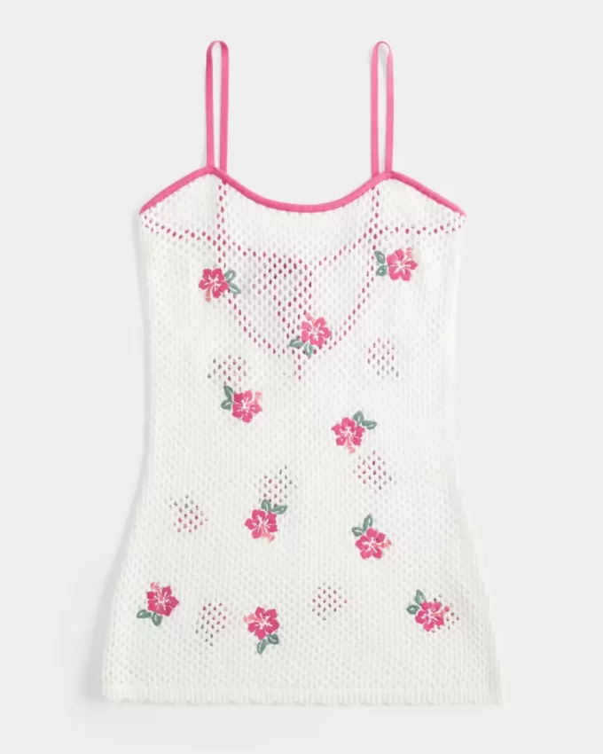 Crochet-Style Floral-Embroidered Cover Up Dress Crochet-Style Floral-Embroidered Cover Up Dress