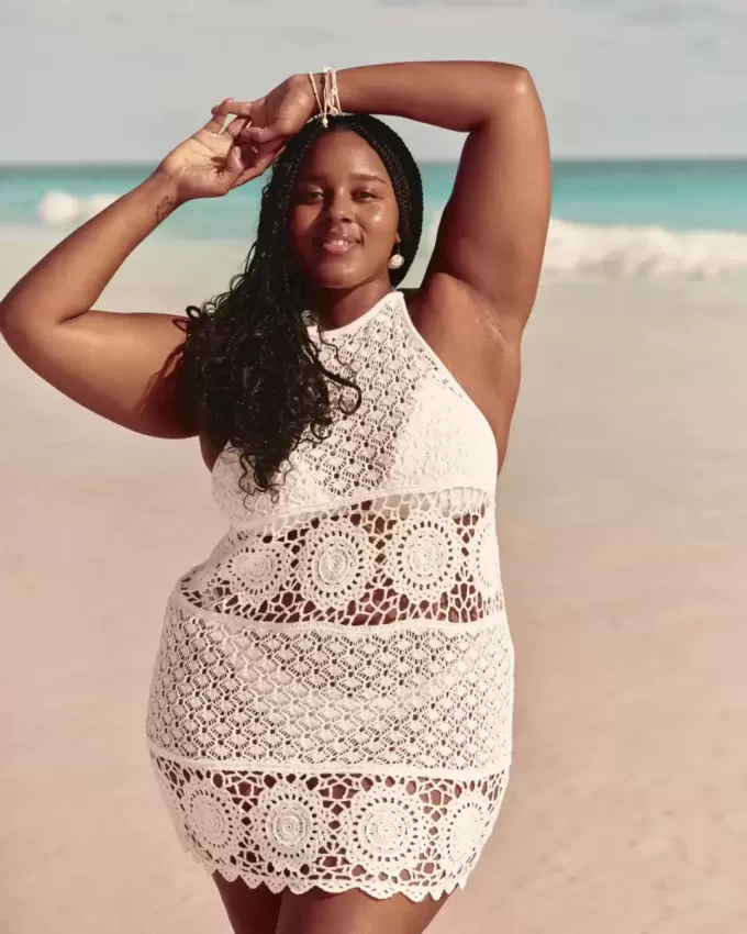 Crochet-Style Halter Cover Up Mini Dress Crochet-Style Halter Cover Up Mini Dress