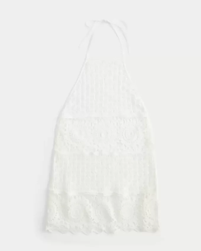 Crochet-Style Halter Cover Up Mini Dress Crochet-Style Halter Cover Up Mini Dress