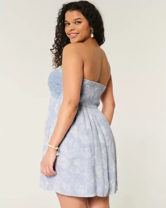 Crochet-Style Mix Strapless Mini Dress Crochet-Style Mix Strapless Mini Dress