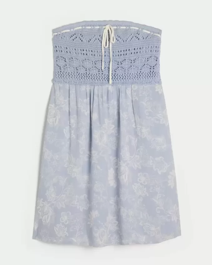 Crochet-Style Mix Strapless Mini Dress Crochet-Style Mix Strapless Mini Dress