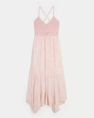 Crochet-Style Mix V-Neck Maxi Dress