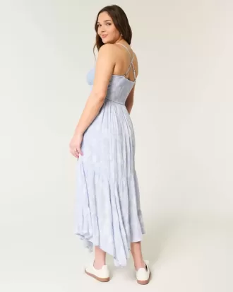 Crochet-Style Mix V-Neck Maxi Dress