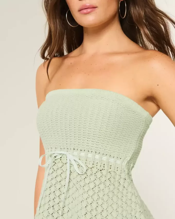 Crochet-Style Strapless Sweater Tube Top Crochet-Style Strapless Sweater Tube Top