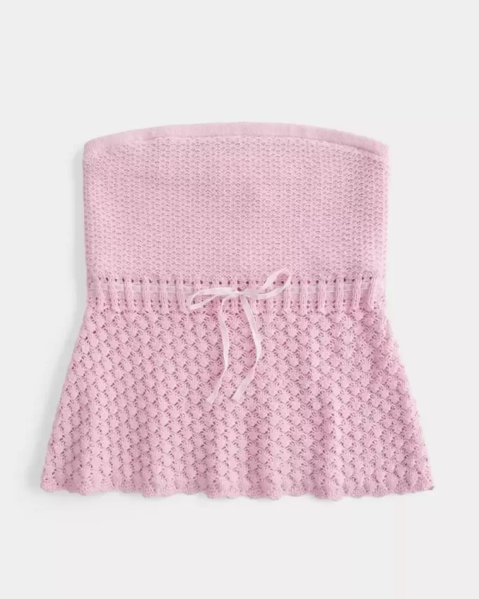 Crochet-Style Strapless Sweater Tube Top Crochet-Style Strapless Sweater Tube Top