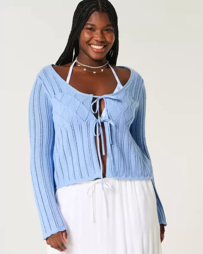 Crochet-Style Tie-Front Textured Sweater Crochet-Style Tie-Front Textured Sweater